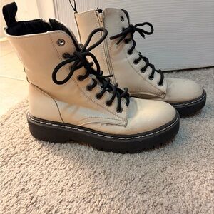 Stylish Cream Lace-Up Ankle Boots